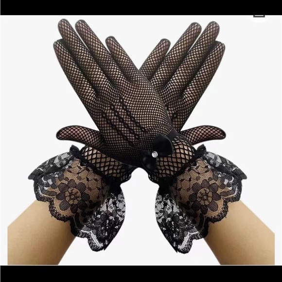 Short party wedding event women’s lacrosse gloves with a bow and lace - Picture 4 of 4